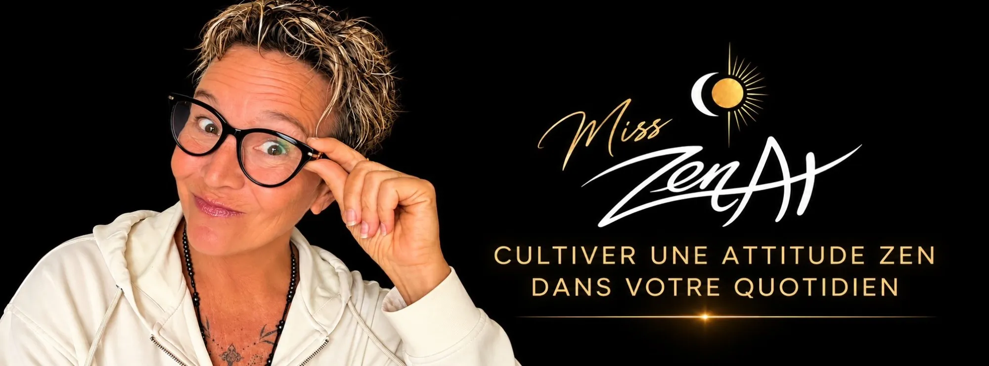 Nathalie Sauvé, alias Miss Zenat, à côté du logo Zenat : « Cultiver une attitude Zen dans votre quotidien »